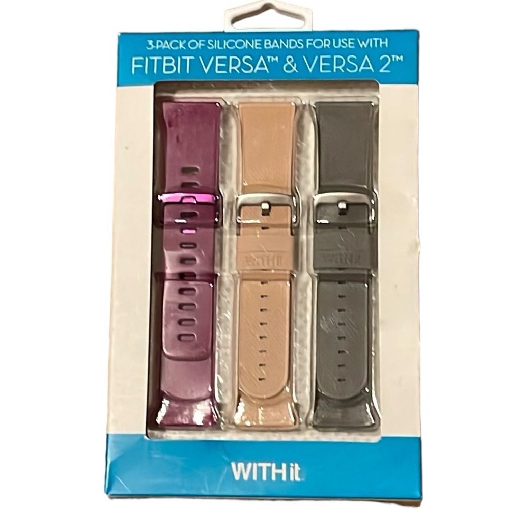 •WITHit•NIB 3-PACK OF SILICONE BANDS FOR USE WITH FITBIT VERSA & VERSA 2